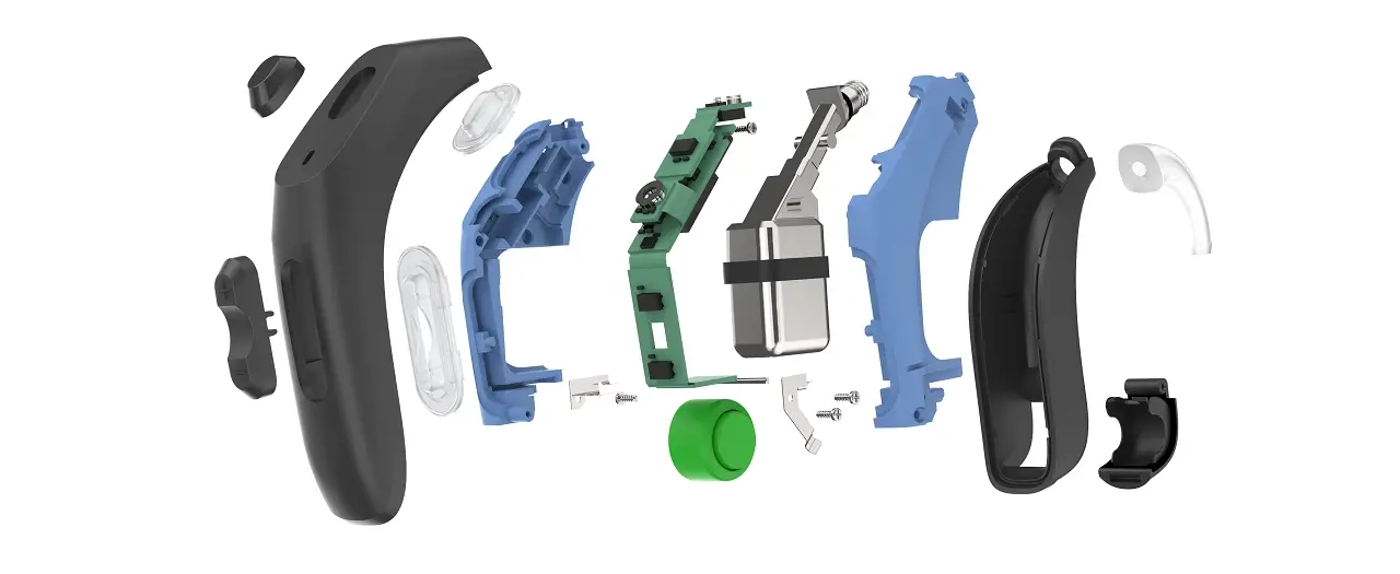 Hearing aid structure exploded view 