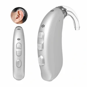 The Fugue IA platform hearing aid is worn on the ear