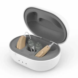 A Bluetooth hearing aid on charge
