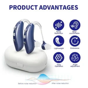 The hearing aid is placed on the charging case
