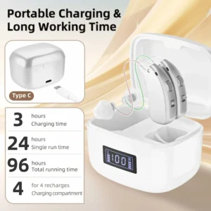 Connect the ZF-M802 hearing aid to the charging cable