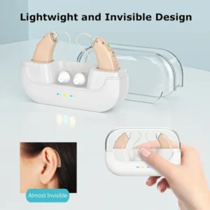 Holding a ZF-M909 hearing aid in hand
