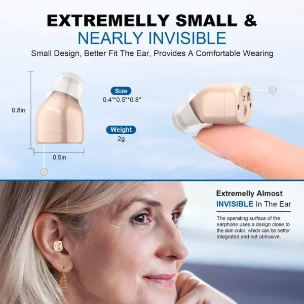 Holding the M608 hearing aid in hand