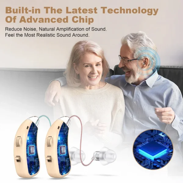 The 802 hearing aid is worn by the elderly