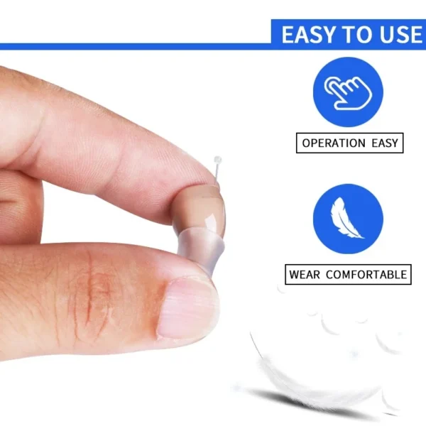 The C200 hearing aid is held in hand