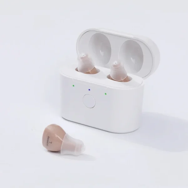 The C420 hearing aid skin color is placed on the table