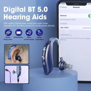 The GM-106BT hearing aid is placed on the round table
