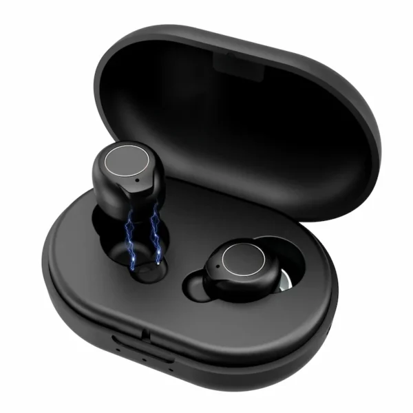 The GM-902 hearing aid is magnetically charged in the charging case