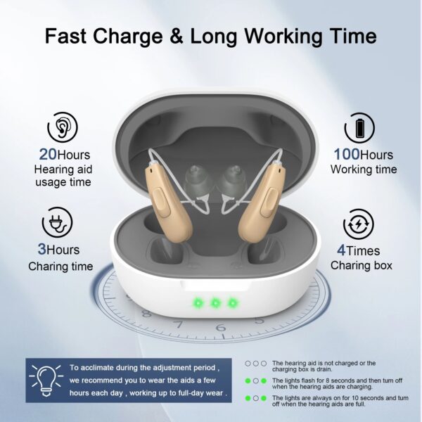 The LH11 hearing aid is placed in the charging case