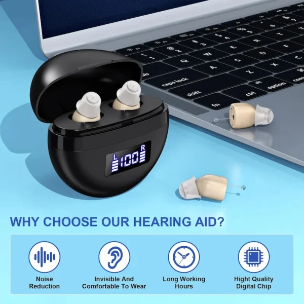 The ZF-M610B hearing aid is placed beside the computer