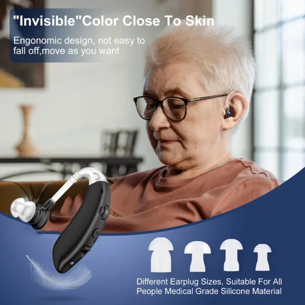 The ZF-M805 hearing aid is worn by the elderly